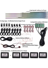 Resim 18 Parça Araç İçi Rgb Kayar Led Aydınlatma Torpido, Ayak Altı, Kapı Kenarı Ve Kapı Kolu Ambiyans Işık Seti 