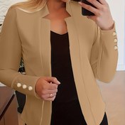 Resim Katı Açık Ön Blazer, Ofis ve İş İçin Rahat Uzun Kollu Düğme Blazer, Kadın Giyim 