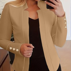 Resim Katı Açık Ön Blazer, Ofis ve İş İçin Rahat Uzun Kollu Düğme Blazer, Kadın Giyim 