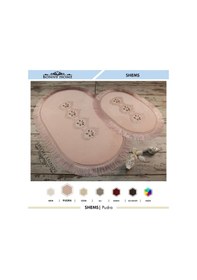 Resim Shems Oval Pudra 2'li Dantelli Ve Saçaklı Banyo Halısı Paspası Se Pudra 