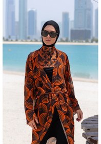 Resim Remsa Mayo Remsa Tesettür Mayo Üzerine Tek Kaftan Kimono Pareo Rp015 Retro Siyah 