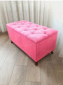 Resim Lüks Sandıklı Kapitoneli Ayakucu Puf Bench 110 Cm Ceviz Ayak Pembe 
