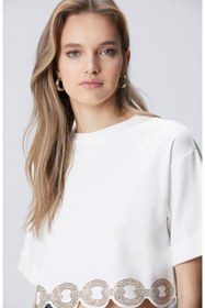 Resim Network N-Green Kırık Beyaz Etek Ucu Taş Baskılı T-shirt 