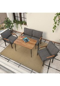 Resim Mygusi Hayal Balkon, Bahçe, Cafe, Teras - Metal Kanepe Koltuk Takımı - 2+1+1 Masali Koyugri Koyu Gri 