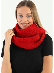 Resim Kadın Kırmızı Örgü Boyunluk Kırmızı 
