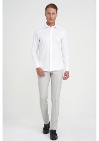 Resim Slim Fit %100 Pamuk Non Iron Kumaş Dokulu Klasik Beyaz Gömlek Gk 744 Beyaz 