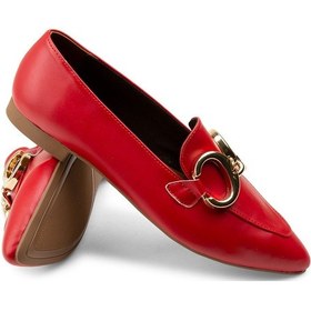 Resim Deery Hakiki Deri Kırmızı Tokalı Kadın Babet - 01911zkrmc01 Kırmızı 