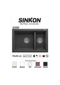 Resim Sinkon Antrasit Granit Eviye 70 x 46 / 1.5 Göz - Sg80 - Sinkon 