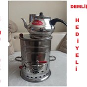 Resim Empressco Gri odun görünümlü semaver ve demlik takımı, 3,5 litre, şık ve kullanışlı set 