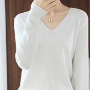 Resim Kadın V Yaka Uzun Kollu Kazak - Yüksek Esneklik Tek Renk İlkbahar/Yaz Üstü, Orta Doğu Tarzı Zarafet Koleksiyonu, Yumuşak ve Rahat Günlük & Resmi Giyim, Bayan Kazakları, Kaliteli Örgü Ürünler 