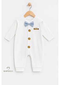 Resim Babyden's Mini Boss Papyonlu Erkek Bebek Tulum Düğmeli Tasarım, Uzun Kollu Yenidoğan Tulumu Açık Mavi 