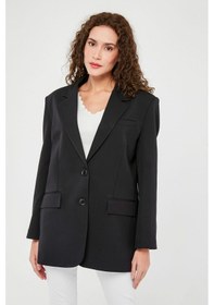 Resim Siyah Kadın Düğmeli Oversize Blazer Ceket Siyah 