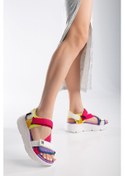 Resim Sandal Spor Ss001 Kadın Dolgu Topuklu Spor Sandalet Fuşe / Beyaz Fuşya 