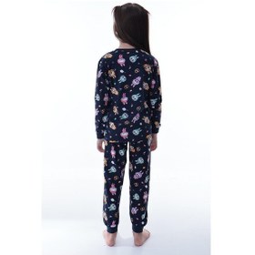 Resim Unisex Çocuk Baskılı Pamuklu Pijama Takımı Rahat, Nefes Alan, Yumuşak Kumaşlı Uyku Takımı Lacivert 
