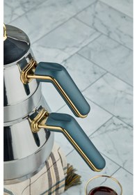 Resim Everest 18/10 Paslanmaz Çelik Orta Boy Çaydanlık 0,75 L Demlik 1,75 L Alt Hazne Yeşil 