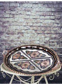 Resim Gül Çiçek Oval Bakır Tepsi 