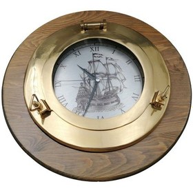 Resim Lumboz Yelkenli Motifli Ahşaplı Duvar Saati Pirinç Döküm Çap 40C Ahşap 