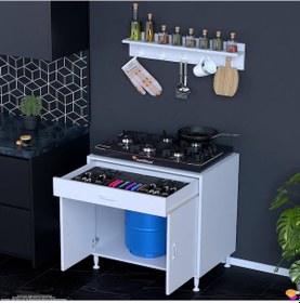 Resim Modilayn Doqu Xxxl Set Ocak Altı Dolap 80x88x48 Cm, Çekmeceli, Kapaklı, Tüp Bölmeli Ve Baharat Raflı Beyaz 