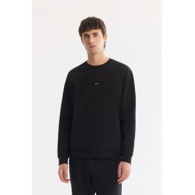Resim AVVA Erkek Siyah Bisiklet Yaka Pamuklu Kolay Ütülenen Bi-Stretch Regular Fit Sweatshirt A61Y1205 