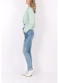Resim Kadın Street One Önden Bağcıklı Yıkamalı Mavi Denim Kot Pantolon Mavi 