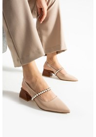 Resim Duxal Shoes Lucia Kadın İnci Detaylı Şık Babet - Topuklu Ayakkabı Bej 