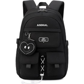 Resim Geeksen Vintage Tarzında Hafif Nylon Sırt Çantası, Omuz Strap Tasarımı, Yan Cepler, Medya Bölmeli Ön Cep, 32x23x46 Cm Çok Renkli 