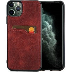 Resim Coverzone Apple iPhone 11 Pro Max Kılıf Kart Gözlü Silikon Deri Kaplama Deer Kırmızı 