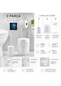 Resim Premium Lüks 3 Lü Banyo Aksesuar Seti Modern Tasarım Beyaz 