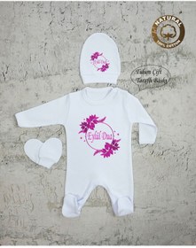 Resim yzc home size dair... Tk0104 Simli Kız Bebek Tulum Şapka Eldiven Set 