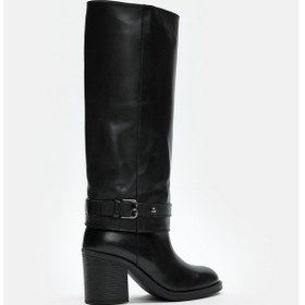 Resim Martinez Siyah Hakiki Deri Topuklu Çizme Sıyah Derı 