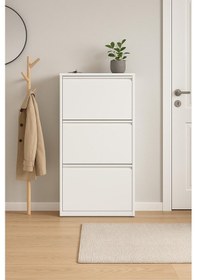 Resim Metal Ayakkabılık 3 Kapaklı Beyaz Beyaz 