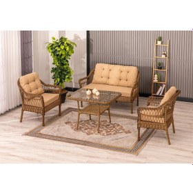 Resim Btkconsept Milas 2'li Bahçe Ve Balkon Takımı Kahverengi 2+1+1 Masalı Kahverengi 