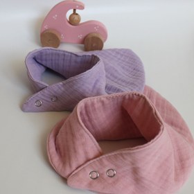 Resim elibaby %100 Organik Pamuk 8 Katlı Multi Müslin Fular Model 2'li Kız Bebek Önlük Salya Mama Önlüğü 
