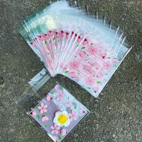 Resim 100 Adet Kendiliğinden Yapışan Plastik Hediye Çantaları Pembe Çiçek ve Yeşil Yaprak Tasarımı ile, 7.01x10.01 cm, Parti Hediyeleri, Doğum Günü, Düğün Şeker Ambalajı, Bisküvi Torbası - Aksesuar Yok, Fantezi Teması 