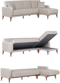 Resim Kilim Mobilya Minimal Uzanmalı Köşe Takımı V2 (İkili Sol Ünite + Uzanma Sağ Ünite) Krem 