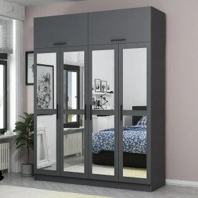 Resim Minar Kale 4 Kapaklı 4 Aynalı 2 Çekmeceli Dolap ve Yüklük Antrasit 190 cm 