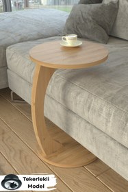 Resim Limnizza Yuvarlak Tekerlekli C Sehpa Koltuk Yanı Laptop Masası Modern Zigon Yan Sehpa Salon Ofis 