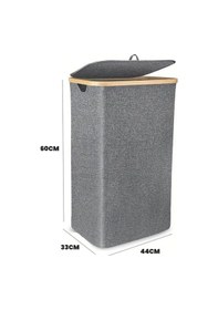 Resim 70 Lt Katlanır Kumaş Bambu Çamaşır Sepeti İçi Fileli Kirli Çamaşır Sepeti Gri 