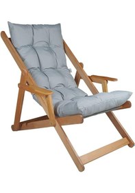 Resim Reyo Bysay Puf Minderli Ahşap Kademeli Şezlong Bahçe&balkon&teras&plaj Katlanır Şezlong Naturel Gri 