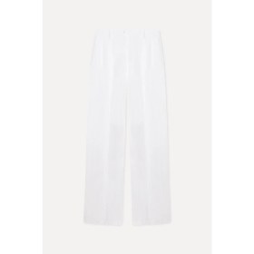 Resim Mudo Kadın Beyaz Straight Fit Keten Pantolon 