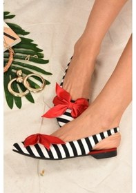 Resim Fox Shoes Siyah/Beyaz/Kırmızı Kumaş Kadın Babet H726809004 Beyaz - Kırmızı 
