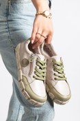 Resim CANİLH Hakiki Deri Yumuşak Tabanlı Kadın Vizon Yeşil Sneaker Günlük Spor Ayakkabı 