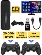 Resim SONREİR 2.4 Ghz 4K Retro PS Kablosuz Çift Kollu 64GB 20.000+ Oyun GameStick Video TV Oyun Kolu Konsolu Atari 