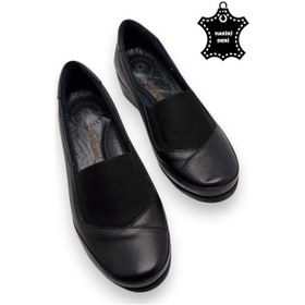 Resim Hakiki Deri Tam Ortopedik Iç Tabanlı Siyah Anne Ayakkabısı Siyah 
