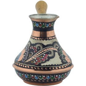 Resim Bakır Kalın Boyalı El İşlemeli 375ml Renkli Rus Cezvesi Orta 