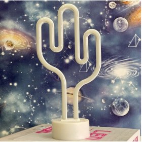 Resim Yeşil Neon Işıklı Kaktüs Masa Gece Lambası + USB + Pil 