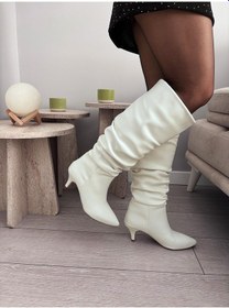 Resim Kadın Oslo Topuklu Körüklü Şık Tarz Günlük Rahat Çizme Beyaz Beyaz 