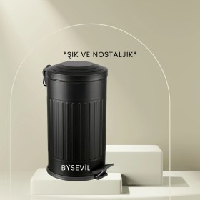 Resim By Sevil Bysevil Vintage 16 Lt Pedallı Çöp Kovası Siyah / Mutfak Çöp Kovası / Banyo Çöp Kovası 