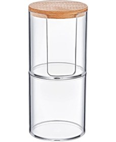 Resim Ahşap Kapaklı Çift Katlı Pamukluk Organizer Makyaj Düzenleyici Şeffaf 