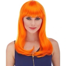 Resim Turuncu Renk Uzun Düz Parti Peruğu 